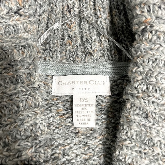 Charter Club Petite Gray Knit Fringe Vest Shawl Collar Button Front P/S - Picture 12 of 15